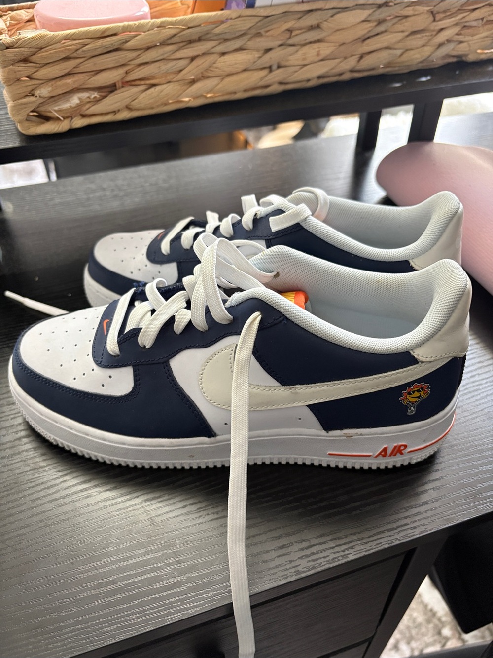 Nike Kids Navy, White & Orange Accent Air Sneakers
